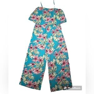 Time and Tru Teal Blue Jumpsuit Romper w Removable Spaghetti Straps Wide Leg